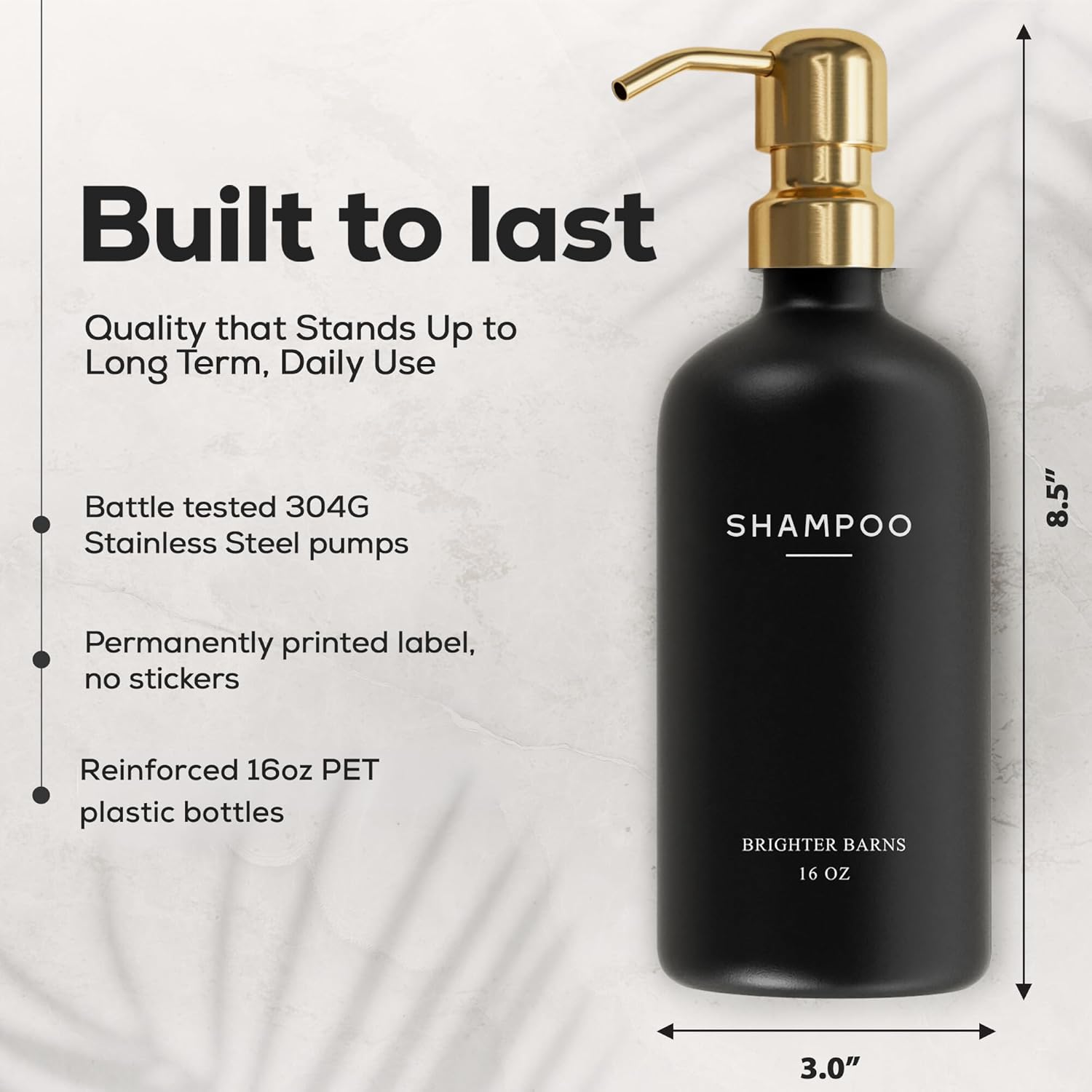 Luxury Shampoo and Conditioner Dispenser Set by Brighter Barns - Black and Gold Shower Soap Dispenser Set - Refillable Body Wash & Shampoo Bottles - Luxury Bathroom Decor for Spa, Airbnb (Black Gold)