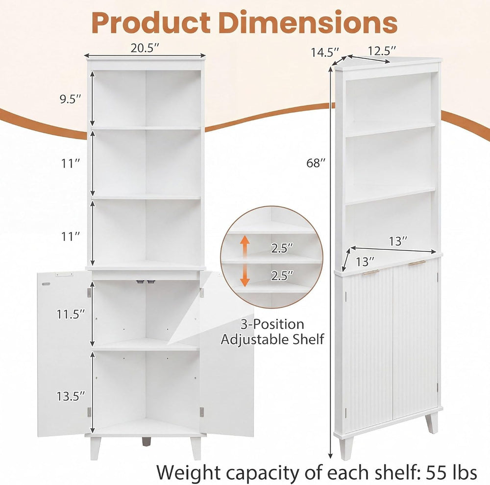 COSTWAY 68" Tall Corner Cabinet with Fluted Doors