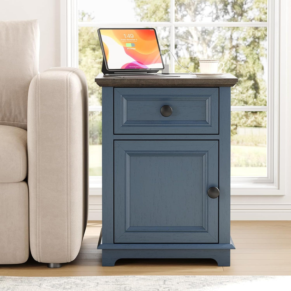 REDAYFUR 24" Tall End Table with Fast Charging Station, Square Side Tabl...