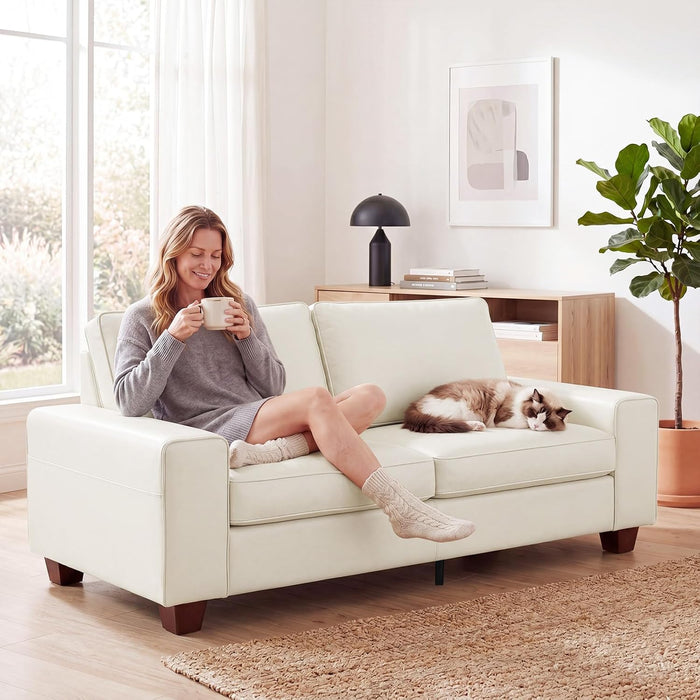 COUCHOICE Modern Faux Leather Loveseat Sofa, Compact Small Couch with Spring Cushions & Solid Wood Frame, Easy-Clean Removable Cover, Living Room Office Apartment Furniture (71.25", White)