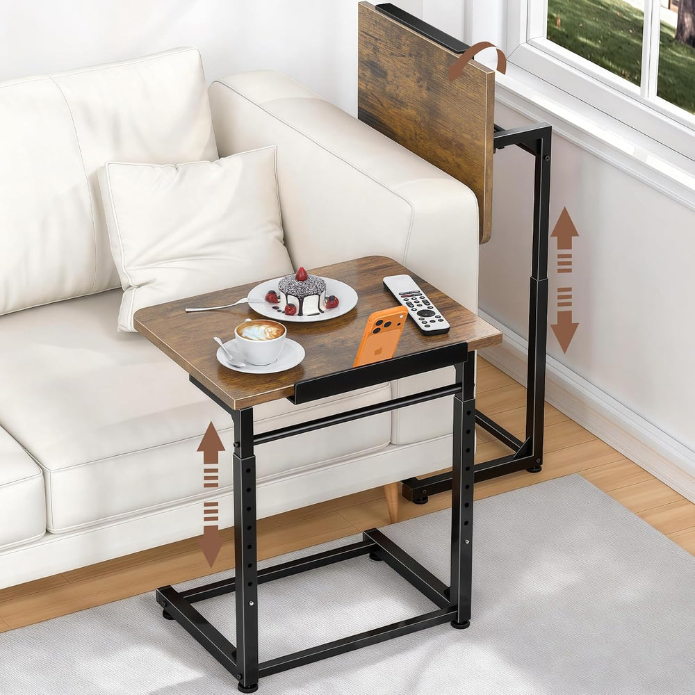 IHAITUN Tv Tray Table, Adjustable Height Couch Narrow Side Table,90° Tilt Ang...