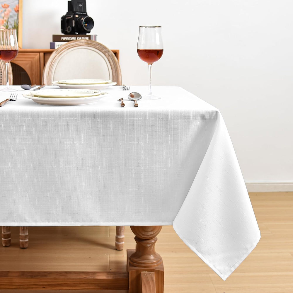 Fitable Faux Linen White Tablecloths for 6 Foot Rectangle Tables - 60 x 102 I...