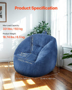 VEVOR Bean Bag Chair, 3 feet Bean Bag Chair with Soft Armrests and Storage Pocket, 25D Memory Foam Filled with Soft Teddy Velvet Cover, Bean Bag for Bedroom or Playroom, Blue