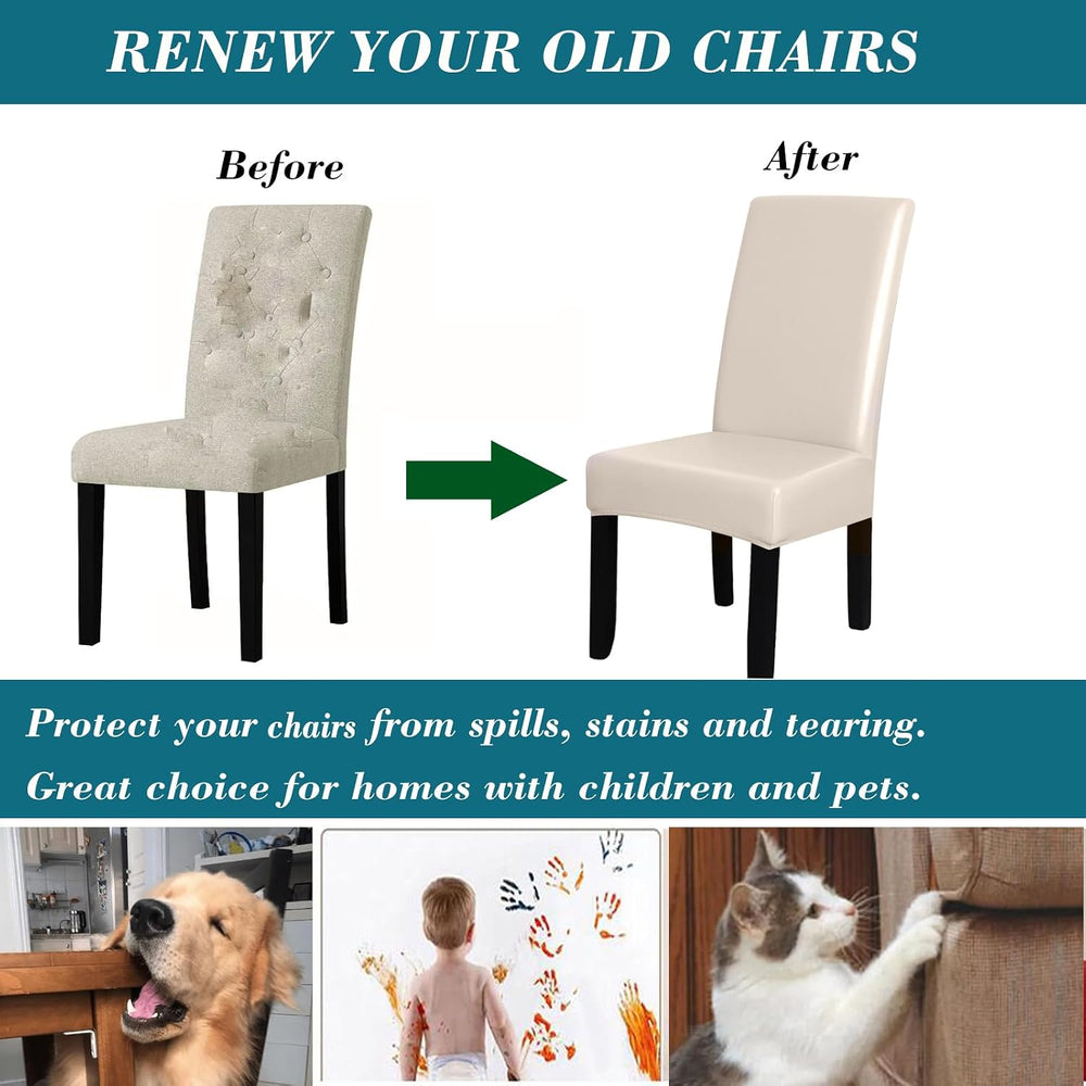 HFCNMY Stretch Waterproof PU Dining Chair Covers Set of 4 - Soft, Washable Sl...