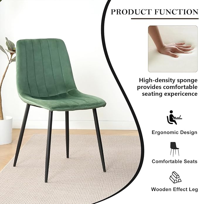 Dining Chairs Set of 6, Modern Kitchen Dining Room Chairs, Ergonomic Velvet Dining Chair Upholstered Cushion Seat and Sturdy Metal Legs(Green)