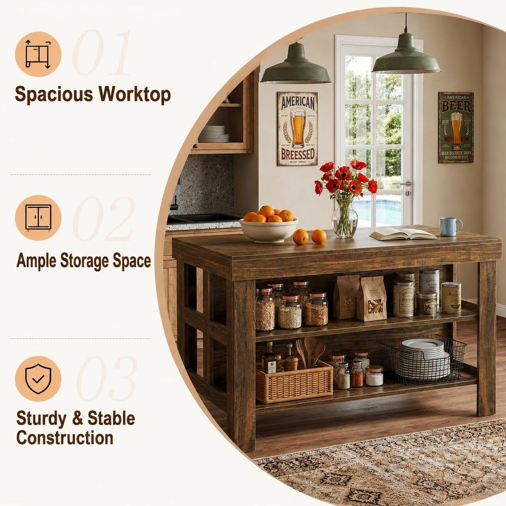Tribesigns 55.1-Inch Kitchen Island with Seating and Storage, 3-Tier Large Fa...