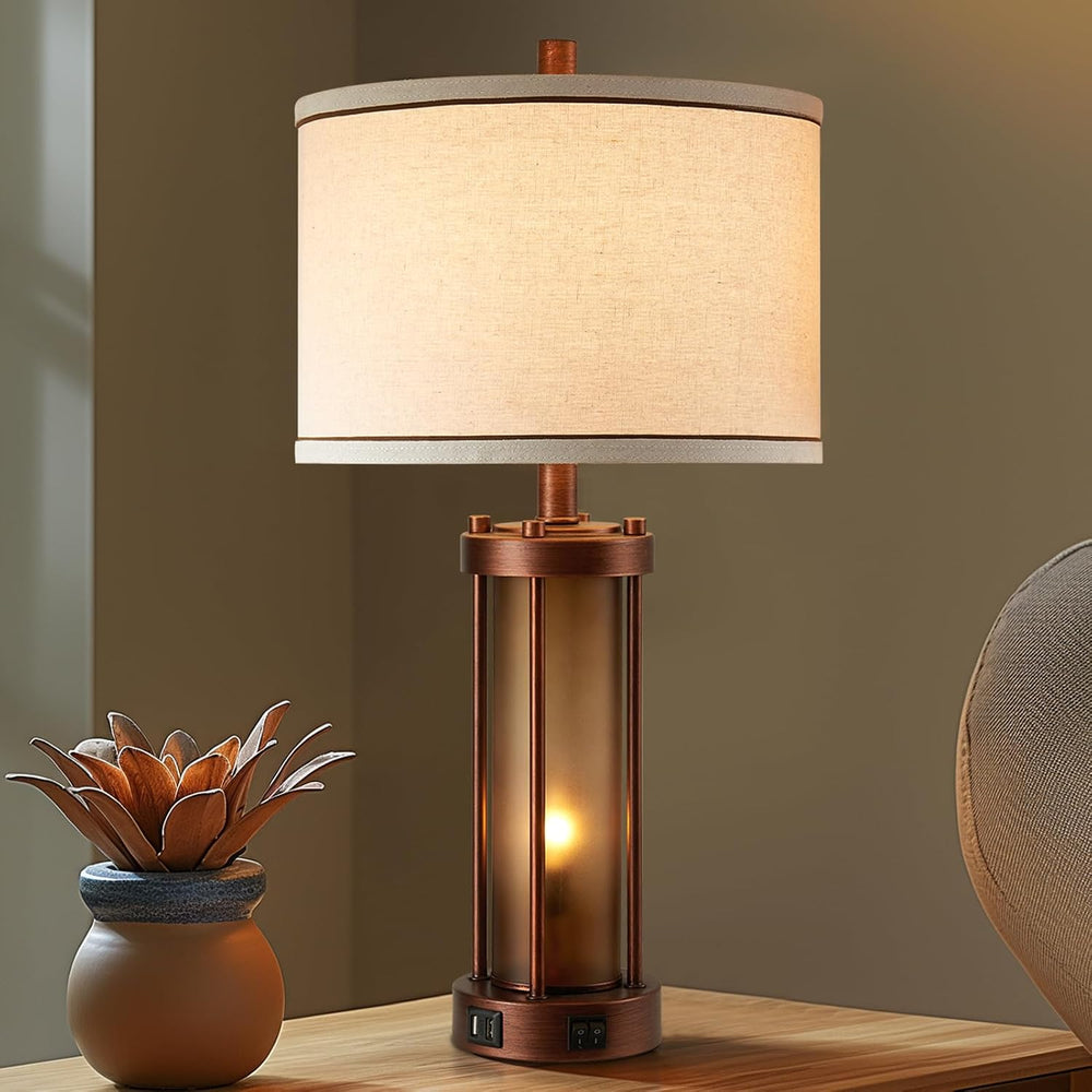 RORIA Set of 2 Farmhouse Table Lamps for Living Room with 2 USB Ports