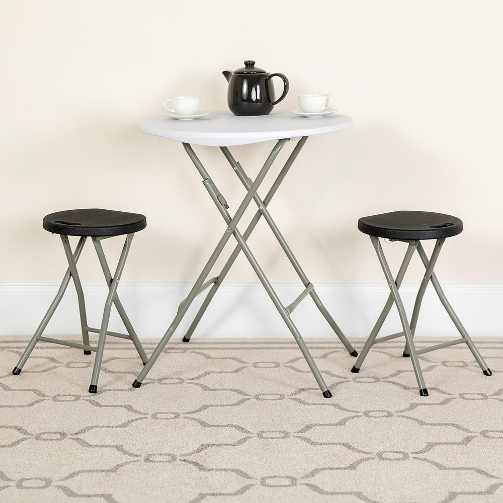 Flash Furniture Micah Foldable Stool with Black Plastic Seat and Titanium Gra...
