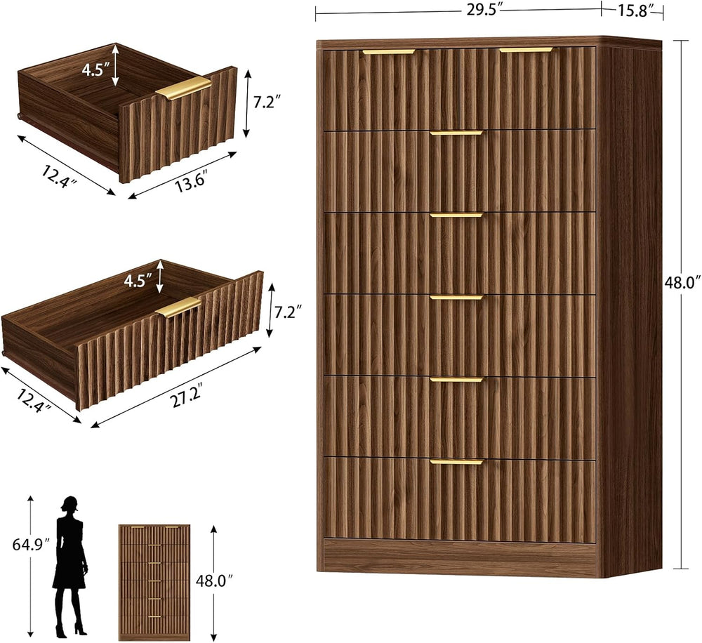 TEENOFN Fluted Dresser for Bedroom with 7 Drawers, 48" Tall Modern Chest...