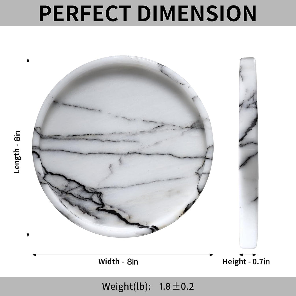 Lilac Marble Round Tray - 8 Inch Bathroom & Vanity Organizer for Jewelry, Perfume, Watches, Coasters | Makeup, Dining Table, Coffee Table Decorative Holder