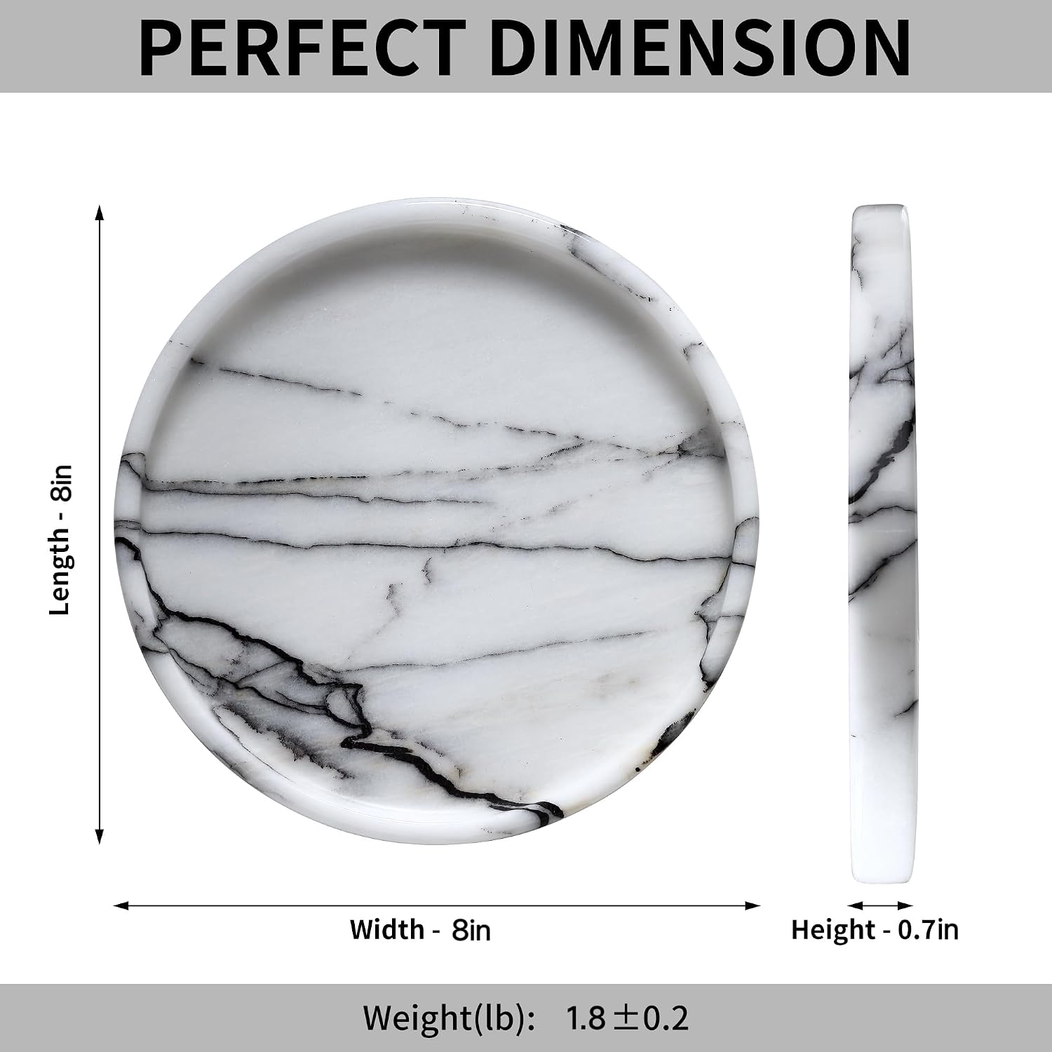 Lilac Marble Round Tray - 8 Inch Bathroom & Vanity Organizer for Jewelry, Perfume, Watches, Coasters | Makeup, Dining Table, Coffee Table Decorative Holder