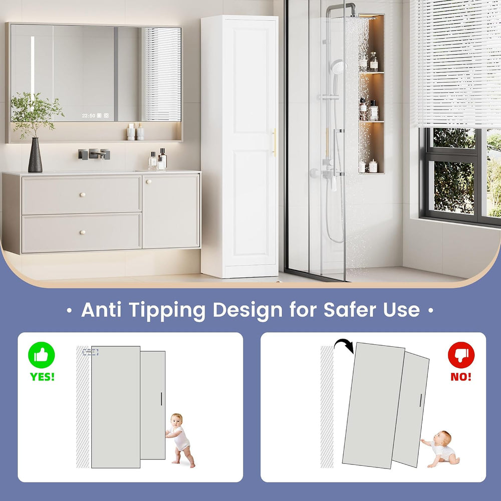 71''Tall Narrow Storage Cabinet Metal Bathroom Cabinet with Doors and...