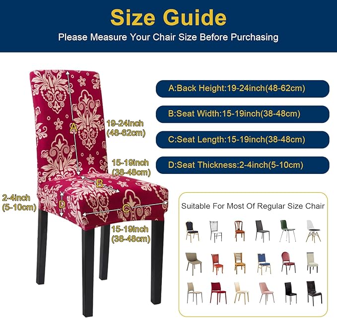 Dining Room Chair Covers - Stretch Kitchen Chair Covers Set of 4, Removable Washable Slipcovers for Home, Hotel, Banquet