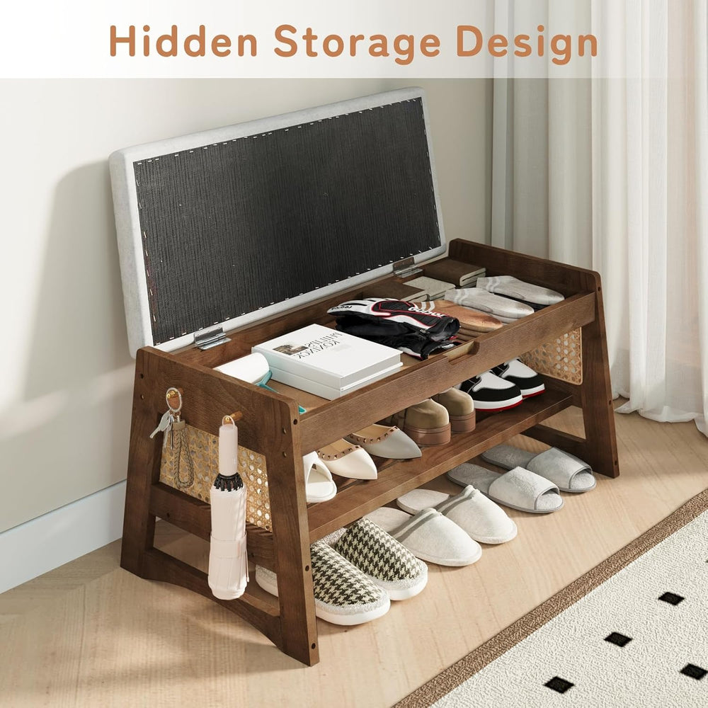 Shoe Rack Bench with Flip-Top Storage, 35.4" W x 15.7" H Solid Wood...