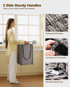 Greenstell Laundry Hamper with Wheels, No Install Needed, 110L Divided Handwoven Hampers & 2 Removable Liner Bags, Rattan Clothes Laundry Basket with Lid & Handles, Foldable Hampers Gray 22x13x26.4 In