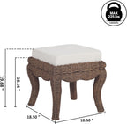 JONATHAN Y Rowan 19.7" Coastal Woven Rattan Vanity Stool, Black Wash | Bohemian Art Deco Accent, White Padded Upholstered Seat, Solid Mango Wood Base, Supports Up To 225 Pounds