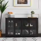 Costzon Sideboard Buffet Cabinet, Wooden Kitchen Storage Cabinet with Adjustable Shelf, Sliding Glass Doors, Accent Coffee Bar Cabinet Console Table for Living Room, Dining Room, Hallway (Coffee)