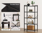 Casaottima Book Shelf, 5 Tier Bookshelf, Modern Wood Bookcase Shelves for Bedroom, Industrial Display Shelf for Living Room Home Office Kitchen, Standing Shelving Unit Storage Organizer, Black