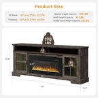 70" TV Stand with Electric Fireplace, Modern Entertainment Center for TVs Up to 80 Inches, Farmhouse Media Console with Storage Cabinets & Doors for Living Room, Gray and Black