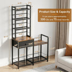 ikkle CD Rack with Drawer, 7-Tier DVD Organizer Shelf with Vinyl Storage | Media Storage Rack for CDs/DVDs, Vinyl Records, Books & Games, Ideal for Living Room & Home Office, 32.1x11.8x57.2 in, Brown