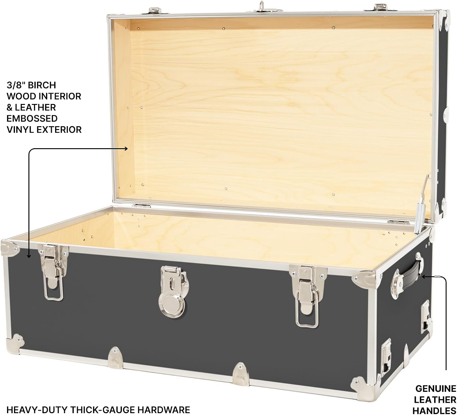 Rhino Classic Large Trunk for Camp & College, Dorm Storage Footlocker Chest | 32"L x 18"W x 14"H, 1500+ lb Capacity, Baltic Birch Plywood, Nickel Plated Steel, Lockable
