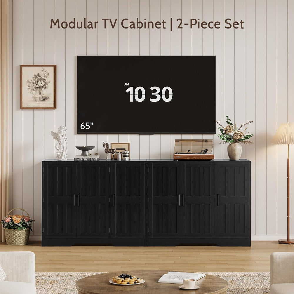 Modern Farmhouse Buffet Cabinet with Storage, 85" Large Sideboard Storag...