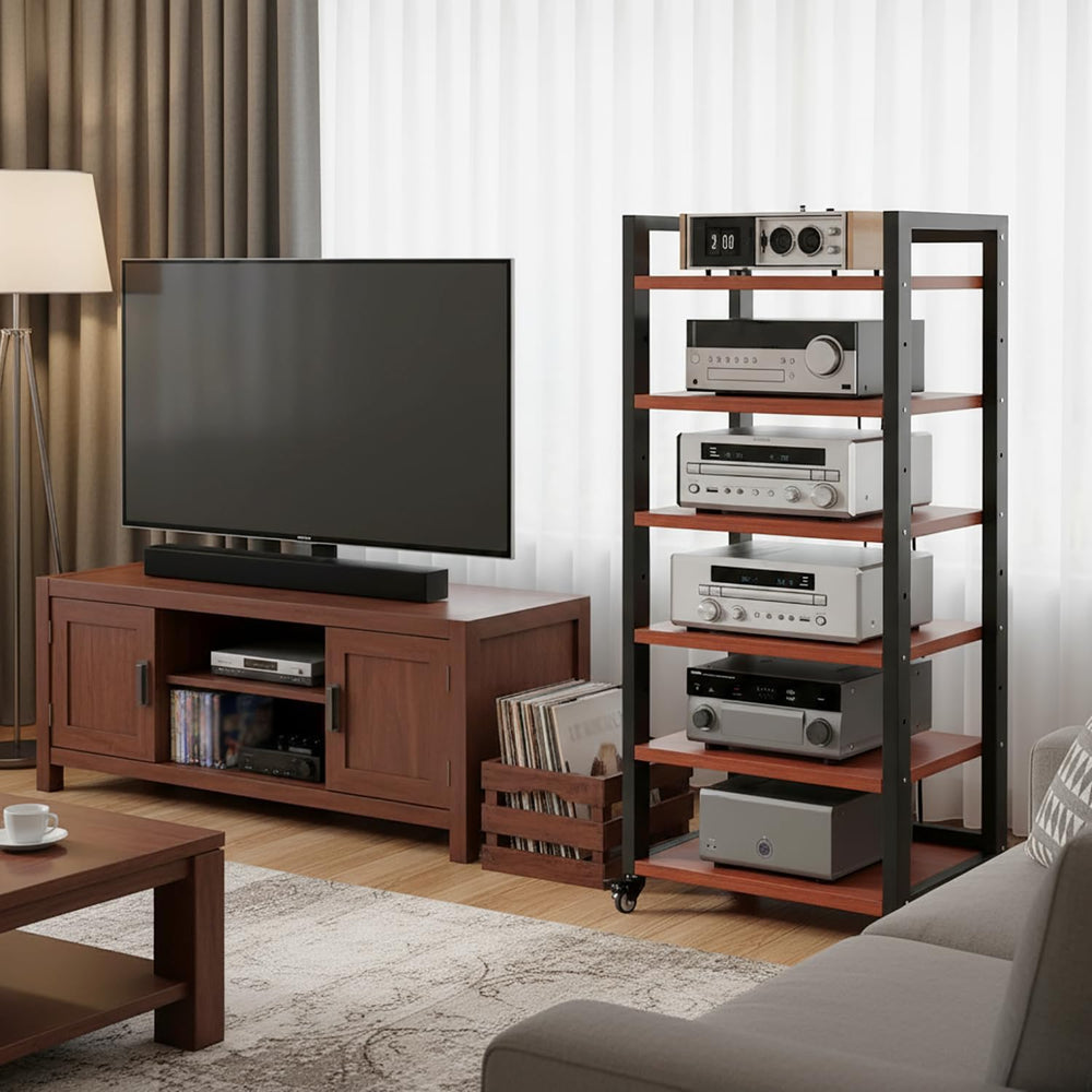 6 Tier AV Media Stand, 47in Audio Rack Tower Stereo Components Cabinet