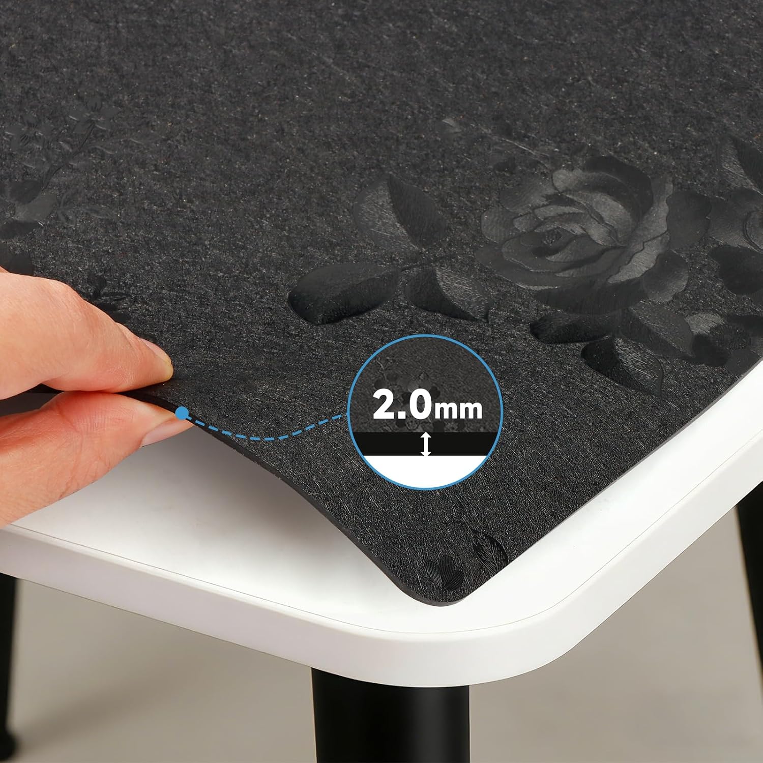 Floral Table Cover Protector Table Craft Mat, 42 x 72 Inch Upgraded 2.0mm Thick, Floral PVC Table Top Protector for Dining Room, Waterproof Black Desk Pad Mat, Easy to Wipe & Cut