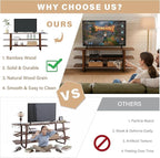 Tiita Wooden TV Stand for 65 Inch TV, Modern Media Console Table with 3-Tier Storage Shelves, Long Entertainment Center for Living Room, Walnut TV Stand with Open Display Rack