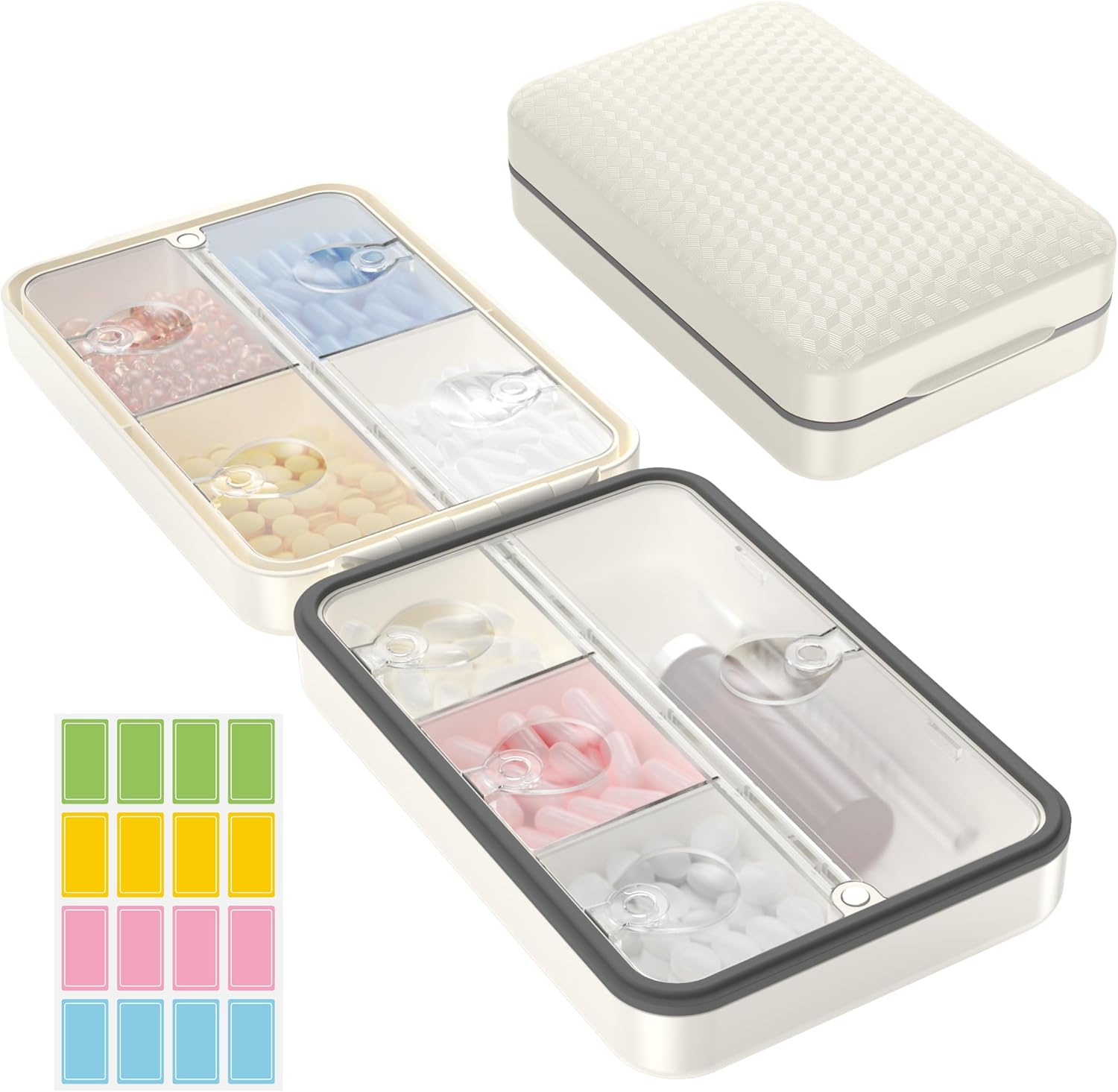 Restree Weekly Pill Organizer, Magnetic Moisture Proof Pill Case, Large Capacity Travel Pill Box with Inner Clear Lid for Vitamins, Supplements, and Daily Medications 8 Compartment (White)