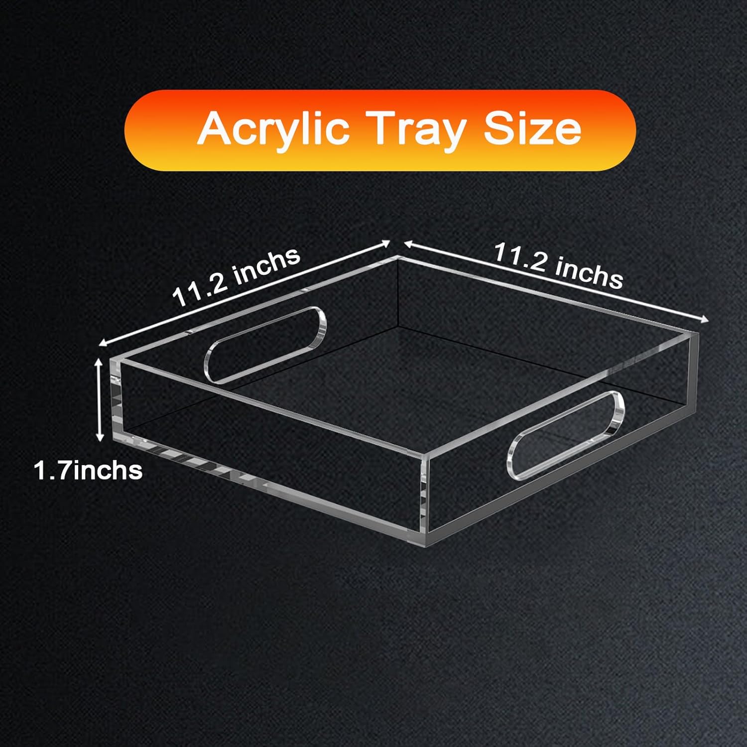 Acrylic Organizers Tray, Acrylic Tray for Ottoman, Serving Tray with Handle, Lucite Tray Organizer for Bench, Coffee Table Countertop, Kitchen, Bathroom, Living Room, Powder Room
