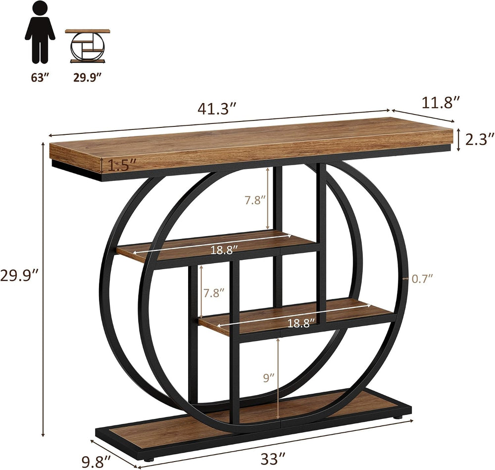Nuturelly 41.3" Console Table, 4-Tier Sofa Table for Hallway, Rustic Bro...