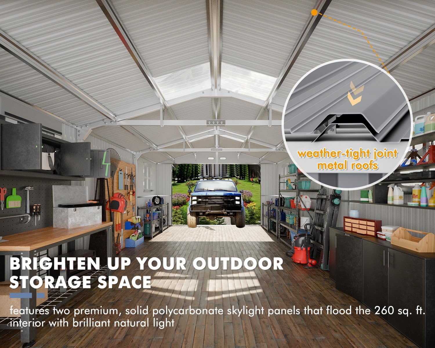 Metal Garage Shed, 13x20x8.5' Large Outdoor Storage Building and Workshop, Weatherproof Steel Carport with Ultra-Reinforced Truss System, Skylights Dual-Entry