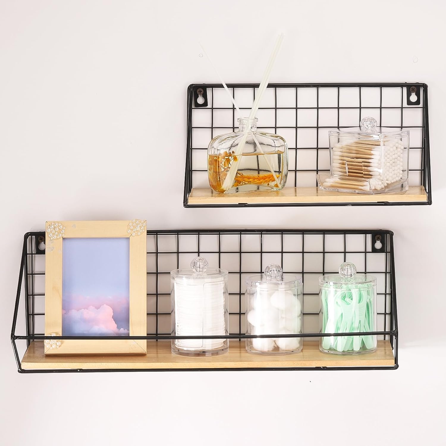 Tbestmax Bathroom Organizer Accessories Set-10 OZ,7 OZ Qtips Holder Storage with Lids, Cotton Ball/Swabs Dispenser, Apothecary Container Jar 4 Pcs