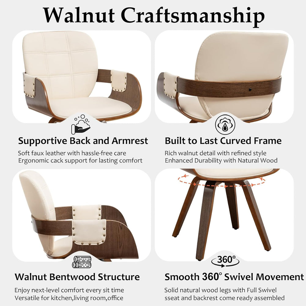 Dining Chairs Set of 2, 360° Swivel Faux Leather Dining Room & Kitchen Ch...