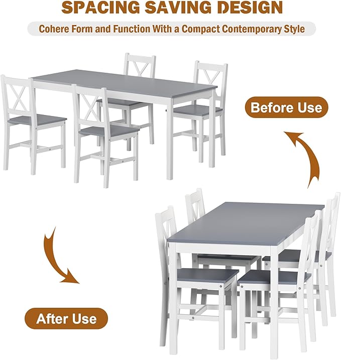 SogesHome 42.52'' Dining Table Set with 4 Chairs, 5-Piece Modern Chic Design, Premium Construction, Versatile Functionality, Easy Assembly, Gray and White Finish, Grey