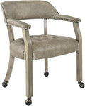 LEEMTORIG Large Dining Chairs with Casters and Arms, Rolling Dining Chairs with Wheels, Solid Wood Boss Caption's Chairs Office Desk Chairs, 26" D x25.2 W x 31.5" H, Soft Light Grey PU SY-1318-UA