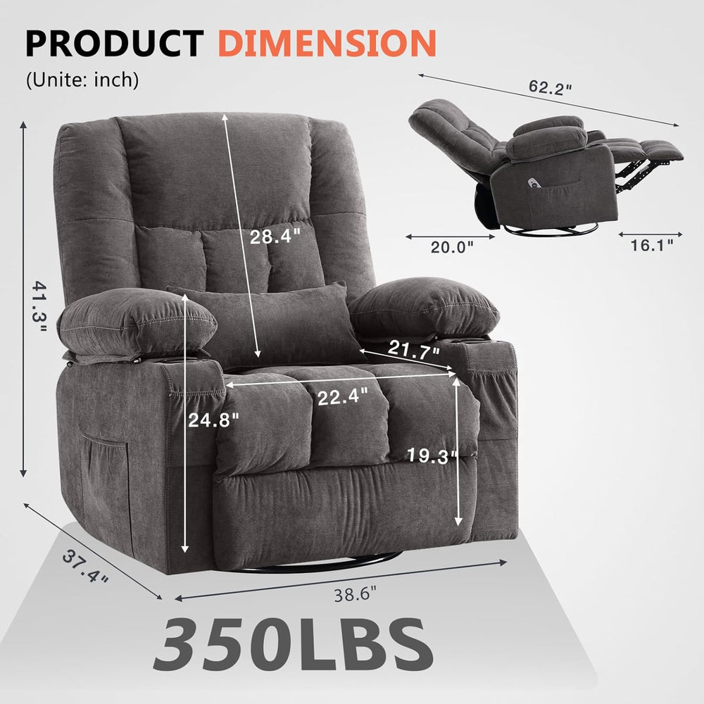 Swivel Rocker Recliner Chair with Vibration Massage and Heat Ergonomic Lounge...
