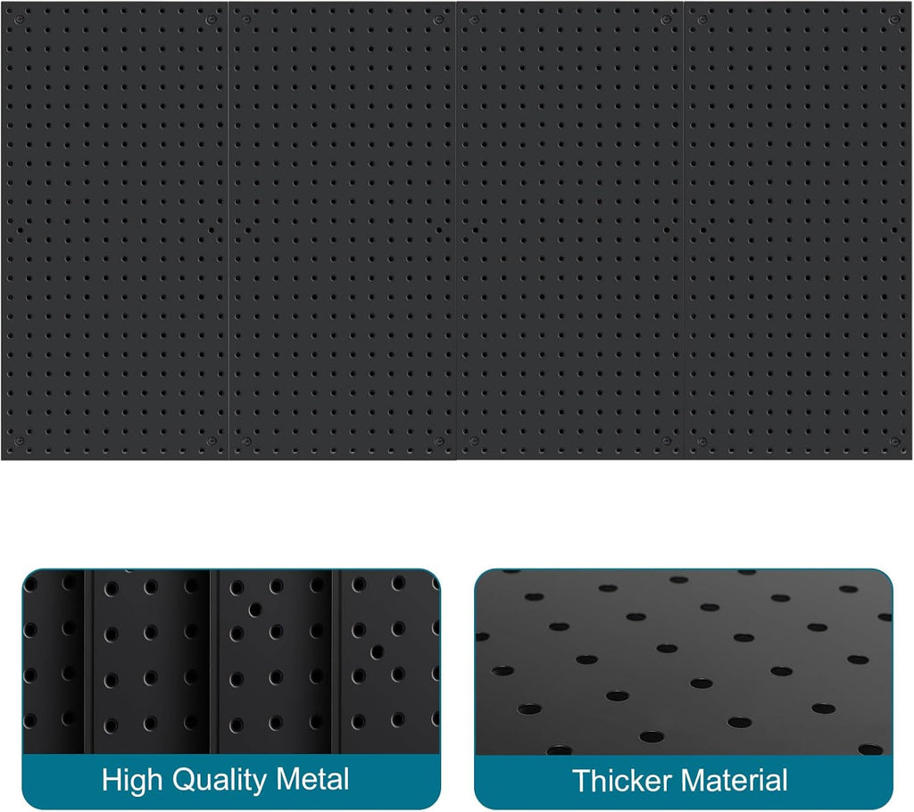 4 Pack 12-Inch X 24-Inch Metal Pegboard Wall Panels, Peg Boards for Garage Tool Storage (Black1224)