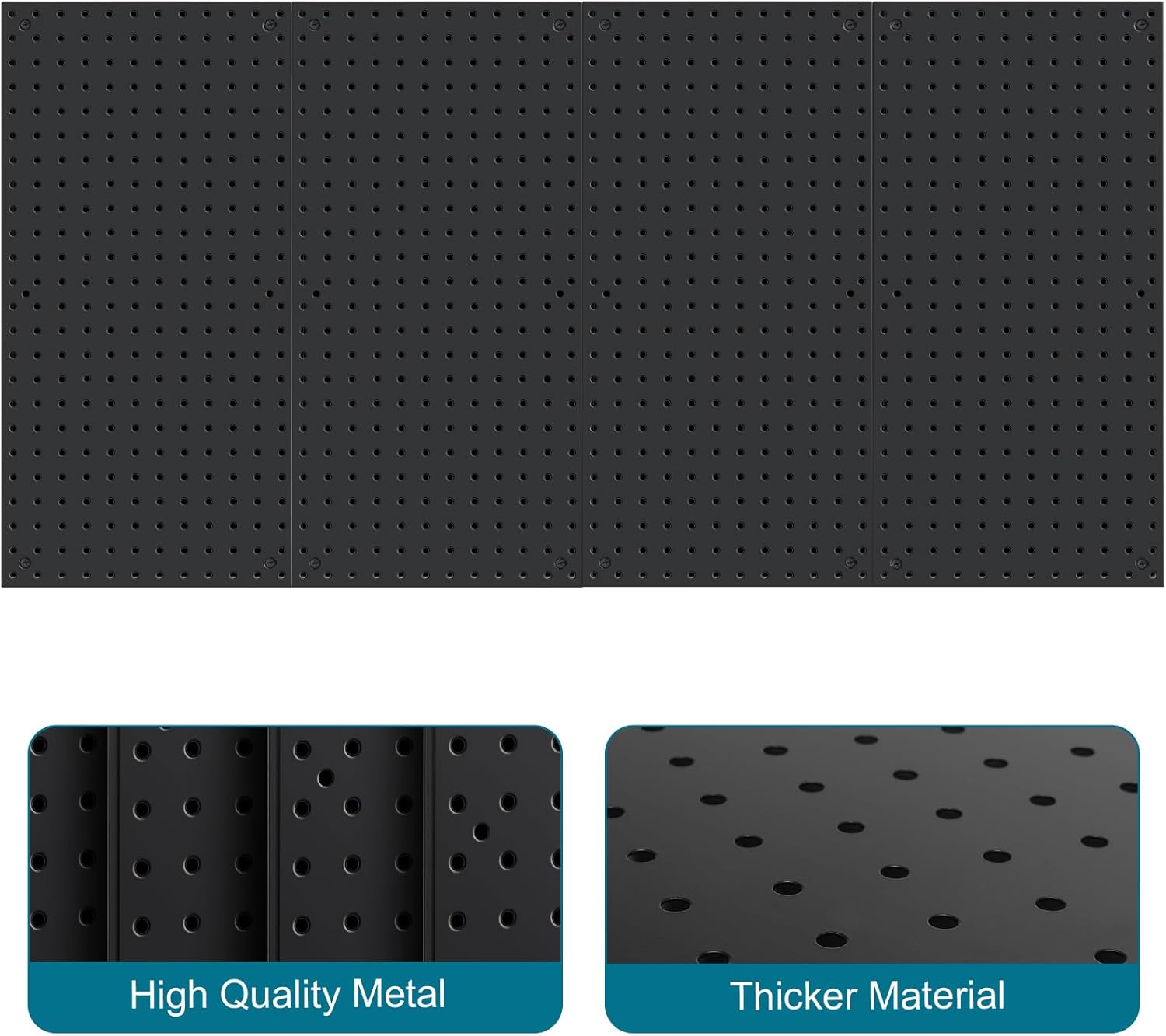 4 Pack 12-Inch X 24-Inch Metal Pegboard Wall Panels, Peg Boards for Garage Tool Storage (Black1224)