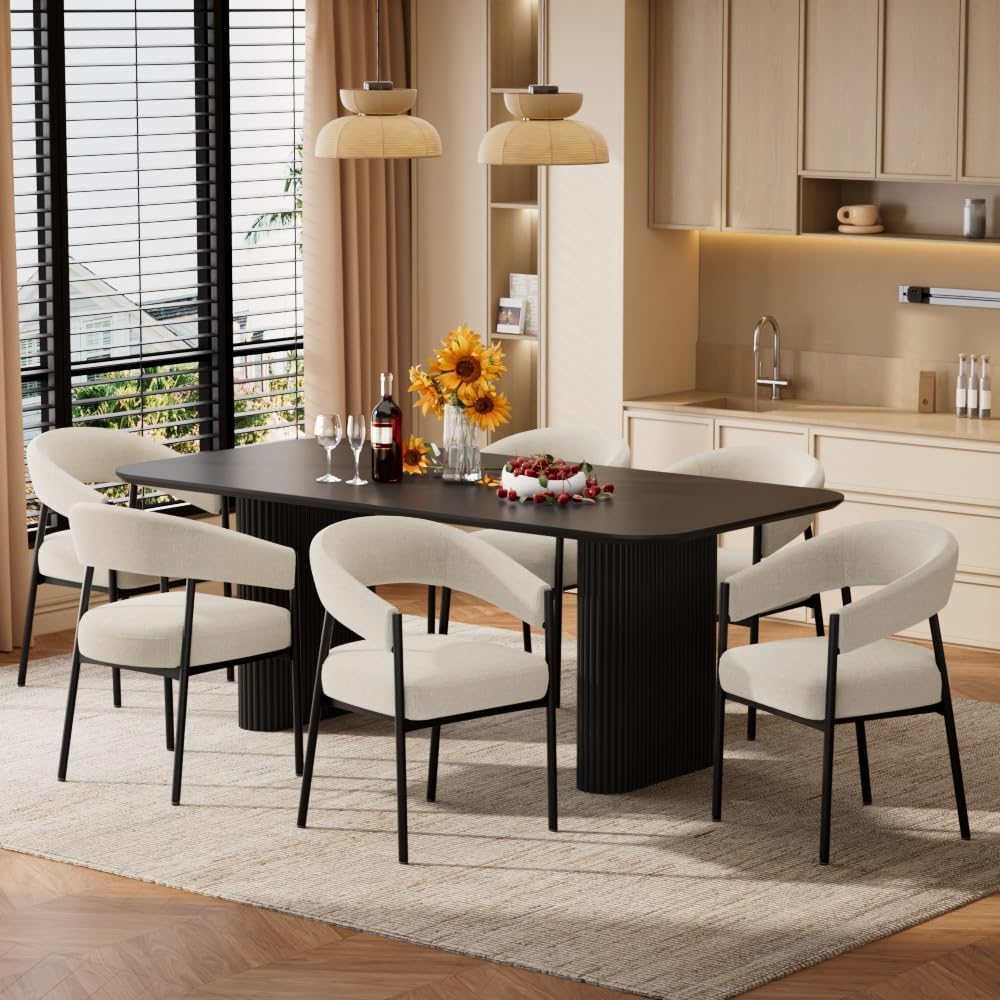 yeag Modern Dining Chairs Set of 2, Upholstered Barrel Dining Room Chairs with Curved Back, Farmhouse Accent Arm Kitchen Side Chairs with Metal Legs for Kitchen, Home, Apartment (Off White)