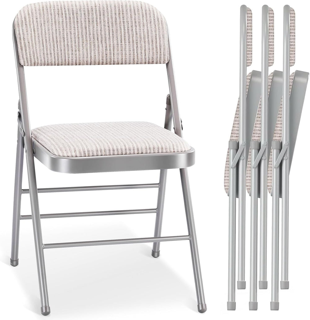 4 Pack Folding Chairs with PU Padded Cushion and Back, Commercial Grade Metal...