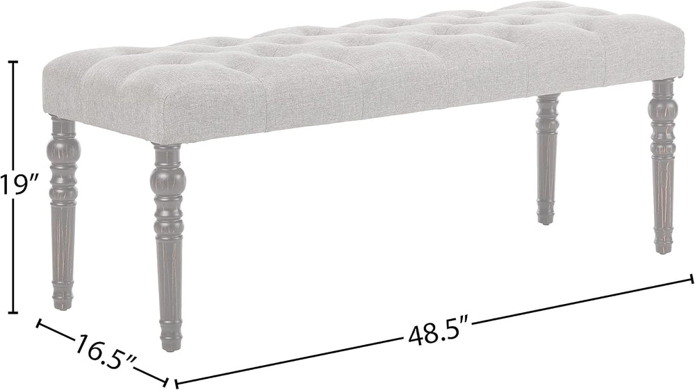 Roundhill Furniture Leviton Fabric Tufted Turned Leg Dining Bench, gray