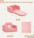 Foryoomi Kids Couch, 2-in-1 Soft Toddler Couch Fold Out with Blanket, Comfy Toddler Chair, Convertible Sofa, Gifts for Kids Girl Boys, Medium Pink Rainbow