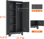 Storage Cabinet 61" H, Metal Tools Storage Cabinet with Lockable Doors and Shelves, Outdoor Storage Sheds with Removable Pegboard for Garage, Utility Room, Office