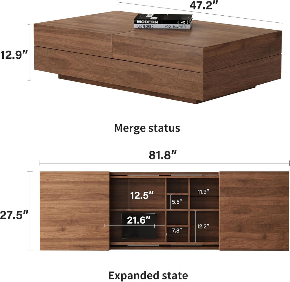 Mid-Century Modern TV Stand and Expandable Coffee Table Set | Walnut Finish, ...