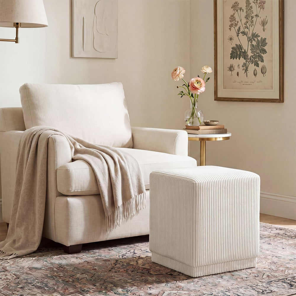 Homebeez Modern Square Ottoman, Vertical Channel Tufted Foot Stool Ottoman, C...