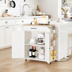 HOOBRO Kitchen Island with Power Outlet, Kitchen Storage Island with Spice Rack and Drawer, Rolling Kitchen on Wheels, for Home, Dining Room, Natural and White