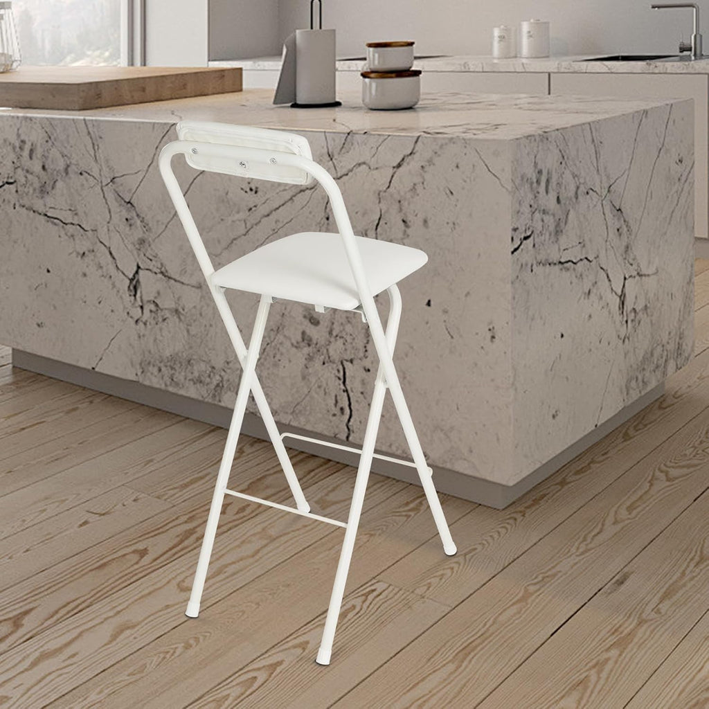 70cm Tall Adjustable Folding Bar Stool with Backrest - Portable Foldable Stool Chair for Kitchen, Outdoor & Commercial Use (1-Pack, Space Saving Design)‌ (White)