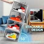 Size 14 Acrylic Sneaker Shoe Display Case Transparent Shoe Box Storage Bins Clear Plastic Stackable Boot Handbag Organizer Containers with Lids for Shoes, Figure, Collectible, Purse, 1Pack